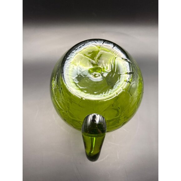 Vtg Blenko Green Crackle Glass Hand Blown Squat Pitcher Applied Handle And Spout - Picture 7 of 9